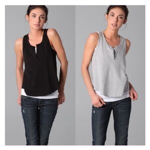 Vince Split Neck Linen Tank in White.